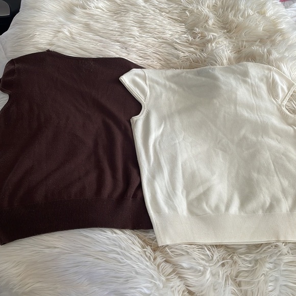 RQT brown beige white shirt sleeve v neck beaded bedazzled blouse top shirts M - Picture 4 of 16